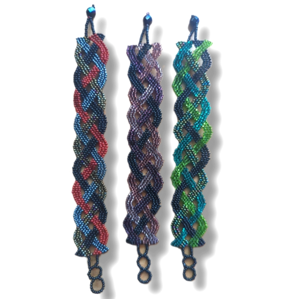 Lot of 3 handmade beaded bracelets - each 6" long with adjustable closure